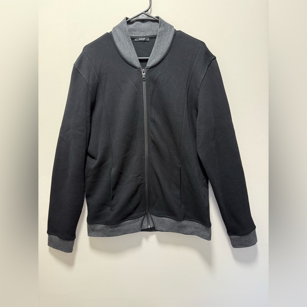 ALFANI MEN’S BLACK GRAY COTTON FULL ZIP JACKET SIZE: M CASUAL LIGHTWEIGHT - Picture 2 of 13